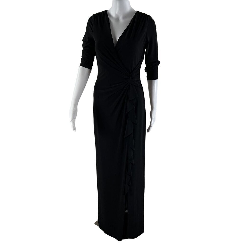 Ralph Lauren Womens Size 4 Black Evening Gown Pleated Elegant Romantic Stylish
